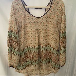 Blu Pepper Sheer Boho Long Sleeve Top Size Medium
